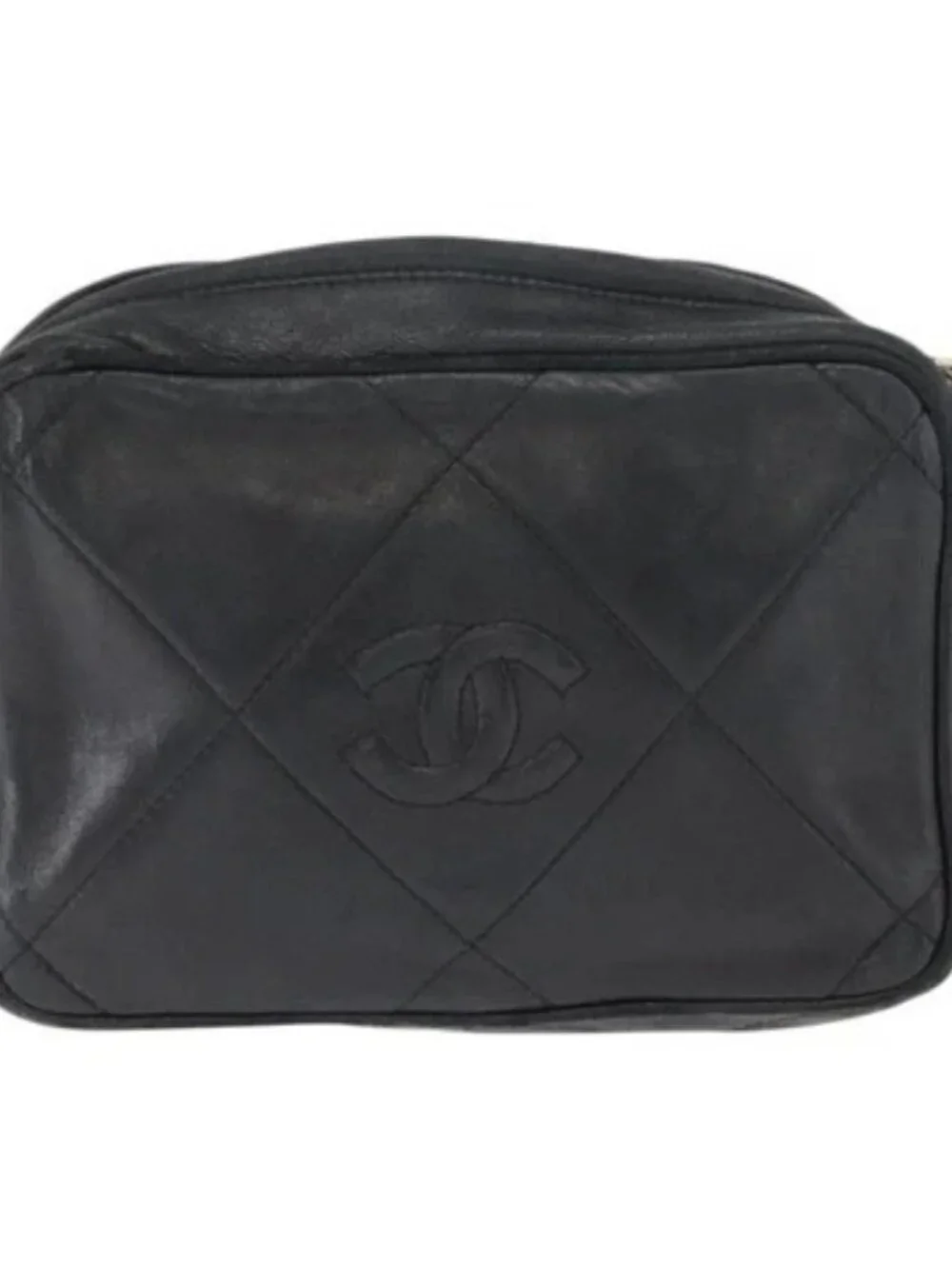 CHANEL Matelasse Chain Shoulder Bag Lamb Skin Black Gold CC Auth BA8251
